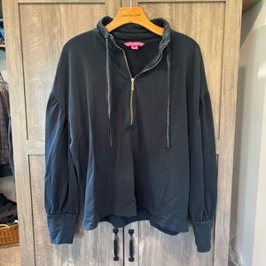 Lilly Pulitzer Large Lesha Sweatshirt Long Sleeve Popover half zip black